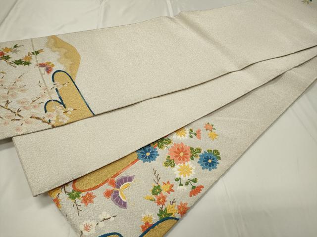 平和屋着物◎太鼓柄袋帯 唐織 明綴 市薗絵図 金銀糸 正絹 逸品 CAAU7705in