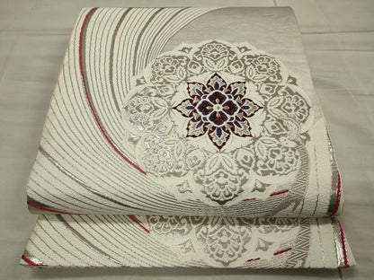 平和屋着物◎六通柄袋帯 唐織 正倉院花文 銀糸 正絹 逸品 CAAU7721in