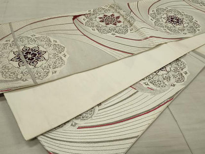 平和屋着物◎六通柄袋帯 唐織 正倉院花文 銀糸 正絹 逸品 CAAU7721in