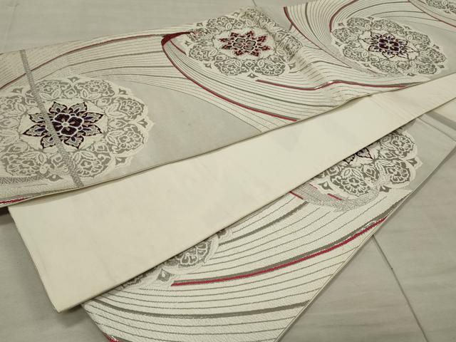 平和屋着物◎六通柄袋帯 唐織 正倉院花文 銀糸 正絹 逸品 CAAU7721in