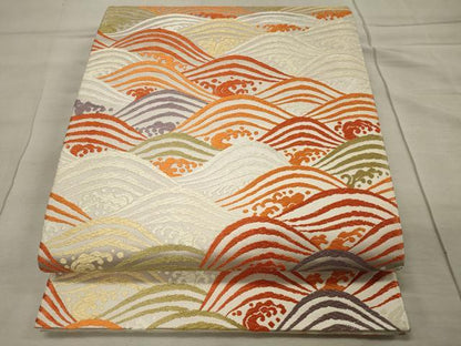 平和屋着物◎六通柄袋帯 唐織 献上錦 立波文 正絹 逸品 CAAU7724in
