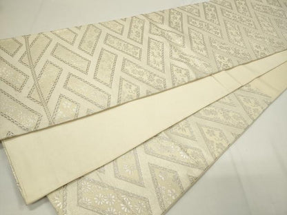 平和屋着物◎六通柄袋帯　檜垣花唐草文　銀糸　正絹　逸品　CAAU7726in
