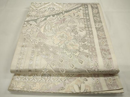 平和屋着物◎六通柄袋帯 唐織 煌きのオパール 更紗花文 銀糸 正絹 逸品 CAAU7727in