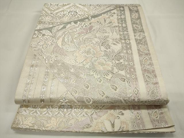 平和屋着物◎六通柄袋帯 唐織 煌きのオパール 更紗花文 銀糸 正絹 逸品 CAAU7727in