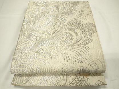 平和屋着物◎六通柄袋帯 孔雀羽文 銀糸 正絹 逸品 CAAU7728in