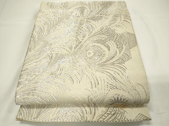 平和屋着物◎六通柄袋帯 孔雀羽文 銀糸 正絹 逸品 CAAU7728in