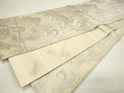 平和屋着物◎六通柄袋帯 孔雀羽文 銀糸 正絹 逸品 CAAU7728in