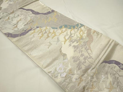 平和屋着物◎六通柄袋帯 道長飛鶴文 金銀糸 正絹 逸品 CAAU7729in