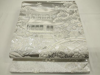 平和屋着物◎六通柄袋帯 風景文 銀糸 正絹 逸品 CAAU7734in