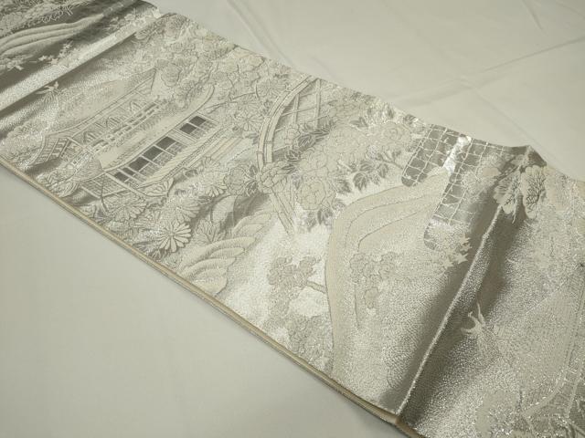 平和屋着物◎六通柄袋帯 風景文 銀糸 正絹 逸品 CAAU7734in