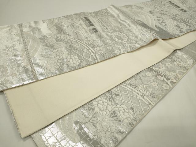 平和屋着物◎六通柄袋帯 風景文 銀糸 正絹 逸品 CAAU7734in