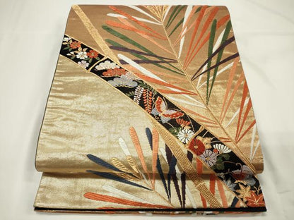 平和屋着物◎六通柄袋帯　唐織　吉祥花蝶文　金糸　正絹　逸品　CAAU7736in