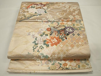 平和屋着物◎六通柄袋帯 道長御所車文 金糸 正絹 逸品 CAAU7737in