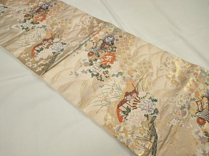 平和屋着物◎六通柄袋帯 道長御所車文 金糸 正絹 逸品 CAAU7737in