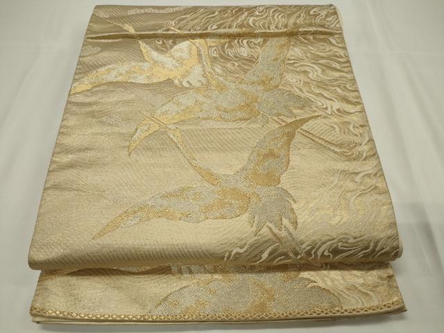 平和屋着物◎六通柄袋帯 流水飛鶴文 金糸 正絹 逸品 CAAU7742in