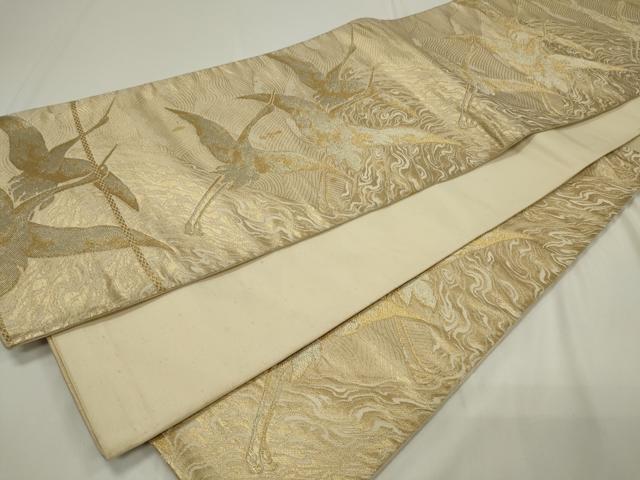 平和屋着物◎六通柄袋帯 流水飛鶴文 金糸 正絹 逸品 CAAU7742in