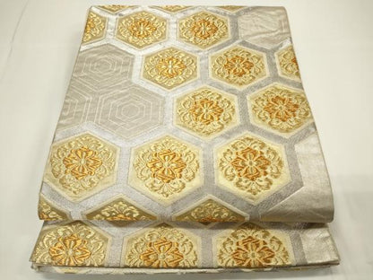 平和屋着物◎六通柄袋帯　亀甲花文　金銀糸　正絹　逸品　CAAU7752in