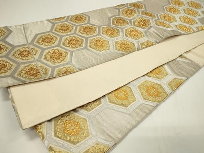 平和屋着物◎六通柄袋帯　亀甲花文　金銀糸　正絹　逸品　CAAU7752in