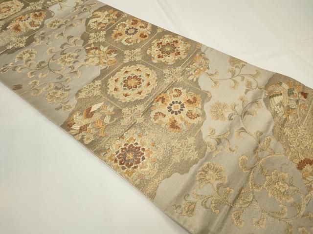 平和屋着物◎六通柄袋帯 唐織 天井花鳥文 金糸 引箔 正絹 逸品 CAAU7754in