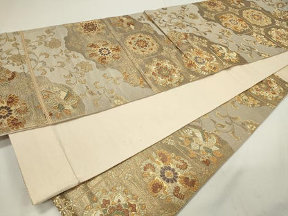 平和屋着物◎六通柄袋帯 唐織 天井花鳥文 金糸 引箔 正絹 逸品 CAAU7754in