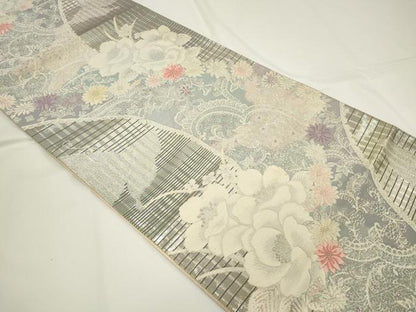 平和屋着物◎六通柄袋帯　唐織　澄葵花苑文　銀糸　鈴乃屋扱い　正絹　逸品　CAAU7756in