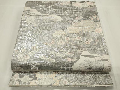 平和屋着物◎六通柄袋帯 長谷乃庭園 九百プラチナ二重箔 正絹 逸品 CAAU7764in