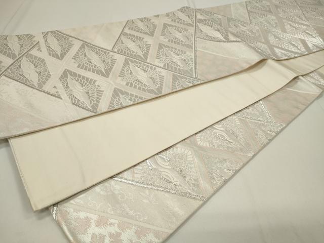 平和屋着物◎六通柄袋帯 向かい鶴菱文 銀糸 正絹 逸品 CAAU7767in