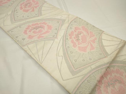 平和屋着物◎六通柄袋帯　唐織　扇面花文　銀糸　正絹　逸品　CAAU7768in