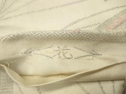 平和屋着物◎六通柄袋帯　唐織　扇面花文　銀糸　正絹　逸品　CAAU7768in