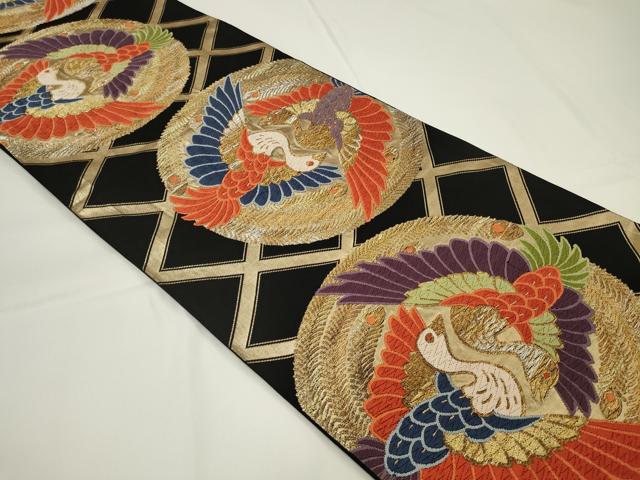 平和屋着物◎六通柄袋帯 唐織 向かい鳳凰文 黒地 金銀糸 正絹 逸品 CAAU7774in