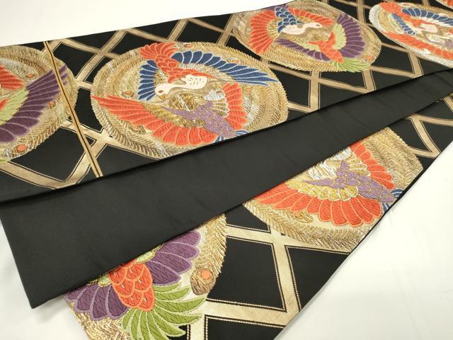 平和屋着物◎六通柄袋帯 唐織 向かい鳳凰文 黒地 金銀糸 正絹 逸品 CAAU7774in