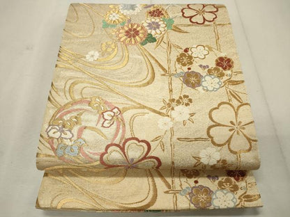 平和屋着物◎六通柄袋帯 流水花丸文 金銀糸 正絹 逸品 CAAU7991in