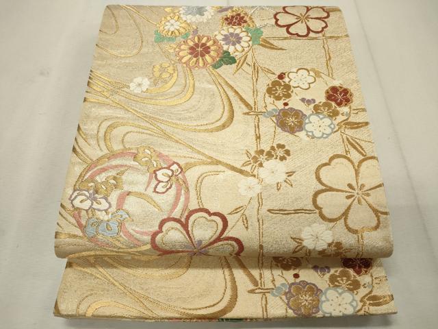 平和屋着物◎六通柄袋帯 流水花丸文 金銀糸 正絹 逸品 CAAU7991in