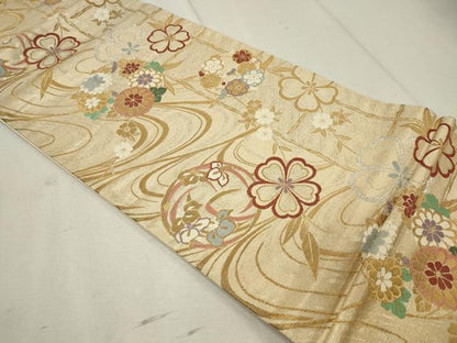 平和屋着物◎六通柄袋帯 流水花丸文 金銀糸 正絹 逸品 CAAU7991in