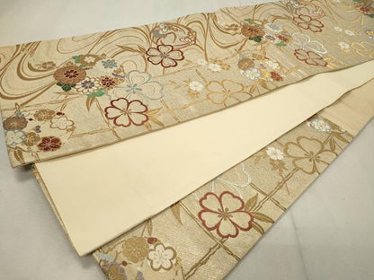 平和屋着物◎六通柄袋帯 流水花丸文 金銀糸 正絹 逸品 CAAU7991in