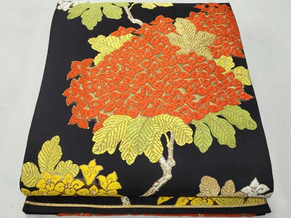平和屋着物◎六通柄袋帯 唐織 枝花文 黒地 金糸 正絹 逸品 CAAU8028fb
