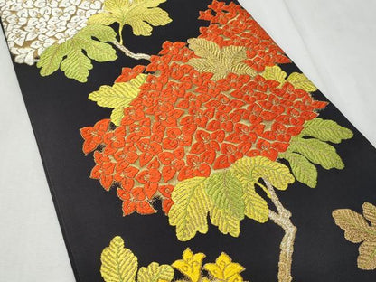 平和屋着物◎六通柄袋帯 唐織 枝花文 黒地 金糸 正絹 逸品 CAAU8028fb