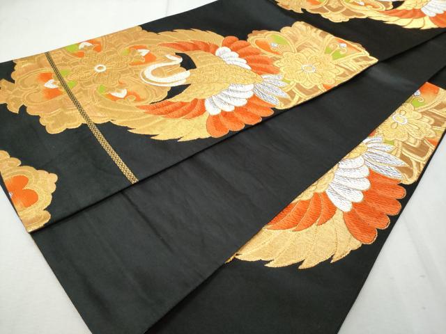 平和屋着物◎六通柄袋帯 唐織 飛鶴花文 黒地 金銀糸 正絹 逸品 CAAU8029fb