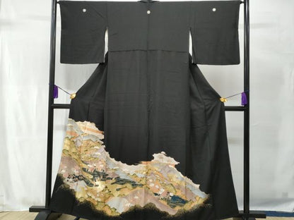 平和屋着物■豪華黒留袖　名所風景文　金彩　正絹　逸品　CAAU8253fb