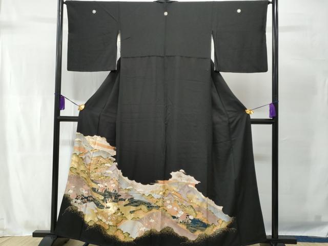 平和屋着物■豪華黒留袖　名所風景文　金彩　正絹　逸品　CAAU8253fb