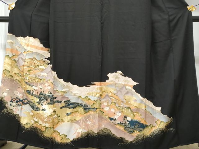平和屋着物■豪華黒留袖　名所風景文　金彩　正絹　逸品　CAAU8253fb
