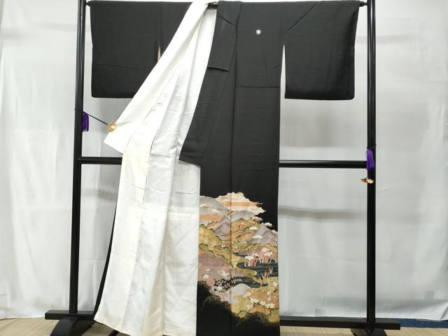 平和屋着物■豪華黒留袖　名所風景文　金彩　正絹　逸品　CAAU8253fb