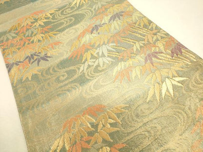 平和屋着物◎佐賀錦 六通柄袋帯 流水笹竹文 金糸 正絹 逸品 CAAU8414ft