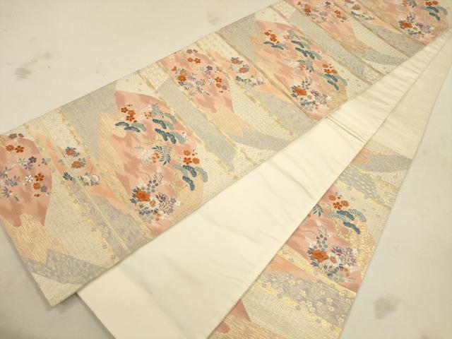 平和屋着物◎六通柄袋帯 明綴 横段吉祥花文 金銀糸 正絹 逸品 CAAU8427ft