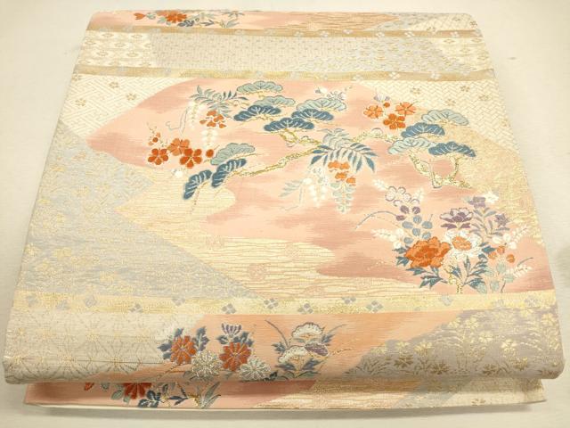 平和屋着物◎六通柄袋帯 明綴 横段吉祥花文 金銀糸 正絹 逸品 CAAU8427ft
