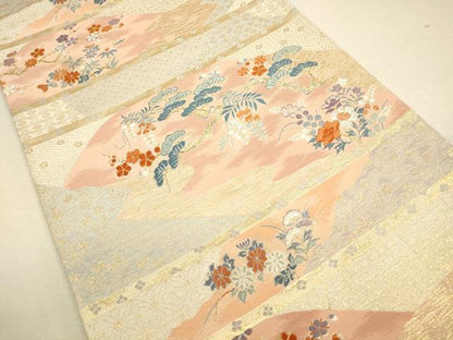 平和屋着物◎六通柄袋帯 明綴 横段吉祥花文 金銀糸 正絹 逸品 CAAU8427ft