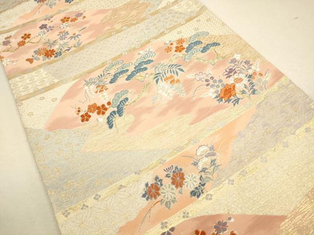 平和屋着物◎六通柄袋帯 明綴 横段吉祥花文 金銀糸 正絹 逸品 CAAU8427ft