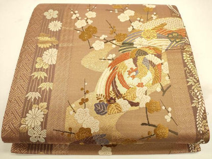 平和屋着物◎六通柄袋帯 唐織 地紙花鳥文 金糸 正絹 逸品 CAAU8431ft