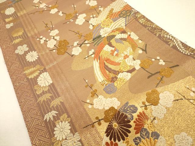 平和屋着物◎六通柄袋帯 唐織 地紙花鳥文 金糸 正絹 逸品 CAAU8431ft