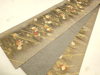平和屋着物◎六通柄袋帯　吉祥花文　桐竹　金糸　正絹　逸品　CAAU8445ft